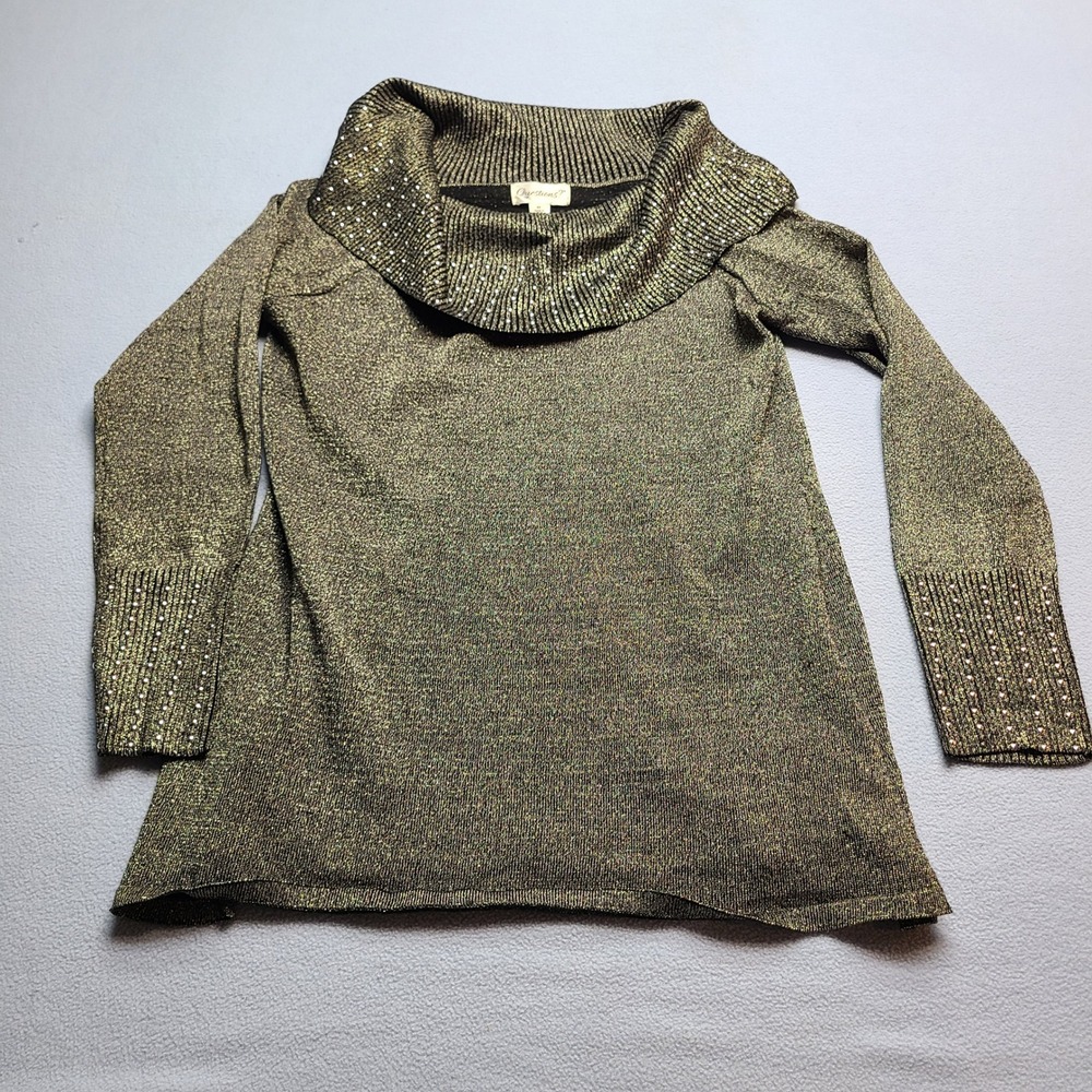 Questions? Cowl Neck Sweater Womens Medium Gold Metallic Rhinestone Tunic